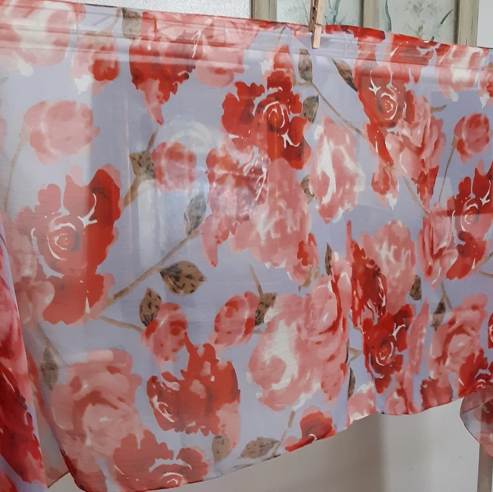 Wrap Head scarf floral sheer rectangular Pinks Purples Lightweight
